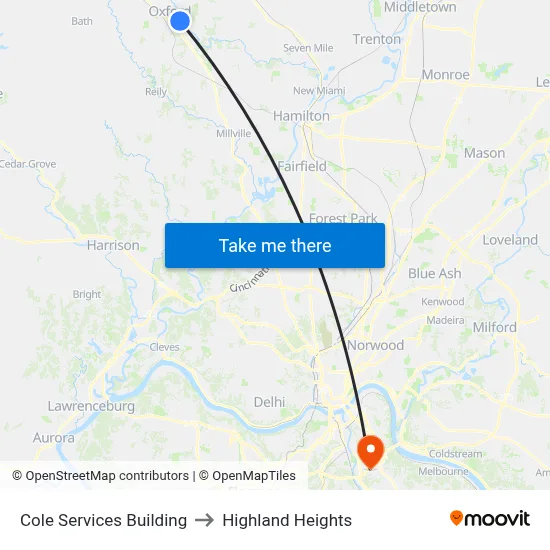 Cole Services Building to Highland Heights map