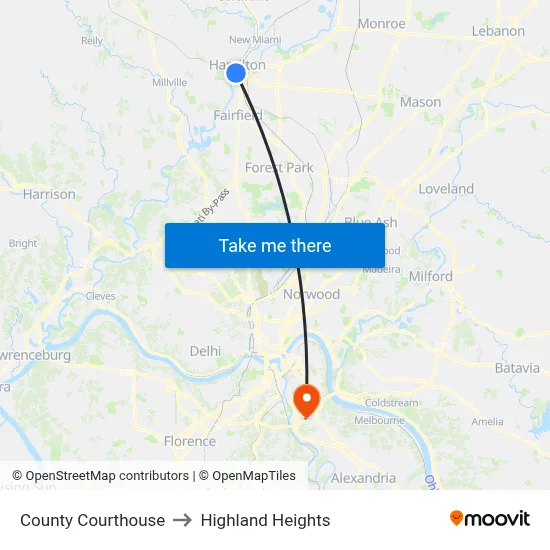 County Courthouse to Highland Heights map