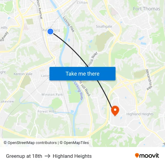 Greenup at 18th to Highland Heights map