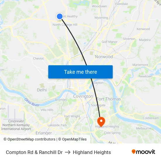 Compton Rd & Ranchill Dr to Highland Heights map