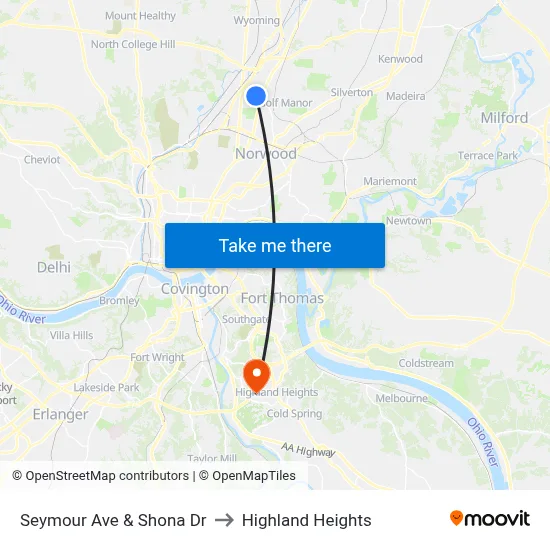 Seymour Ave & Shona Dr to Highland Heights map