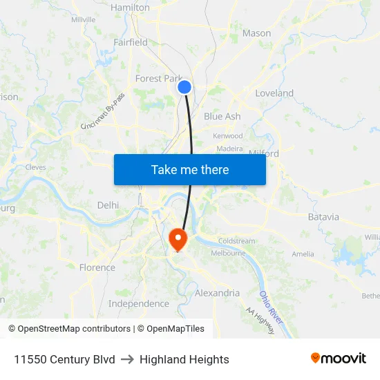 11550 Century Blvd to Highland Heights map