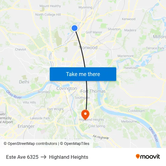 Este Ave 6325 to Highland Heights map