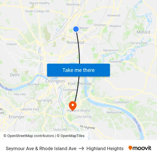 Seymour Ave & Rhode Island Ave to Highland Heights map