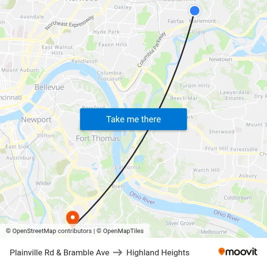 Plainville Rd & Bramble Ave to Highland Heights map