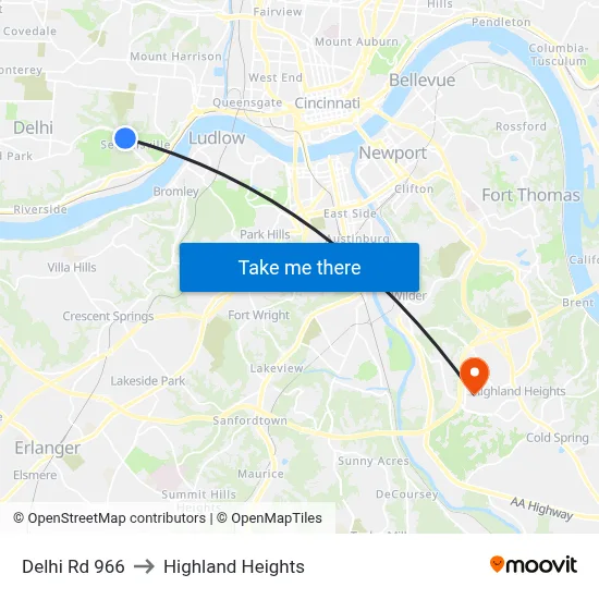Delhi Rd 966 to Highland Heights map