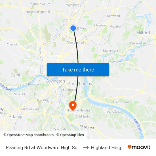 Reading Rd at Woodward High School to Highland Heights map