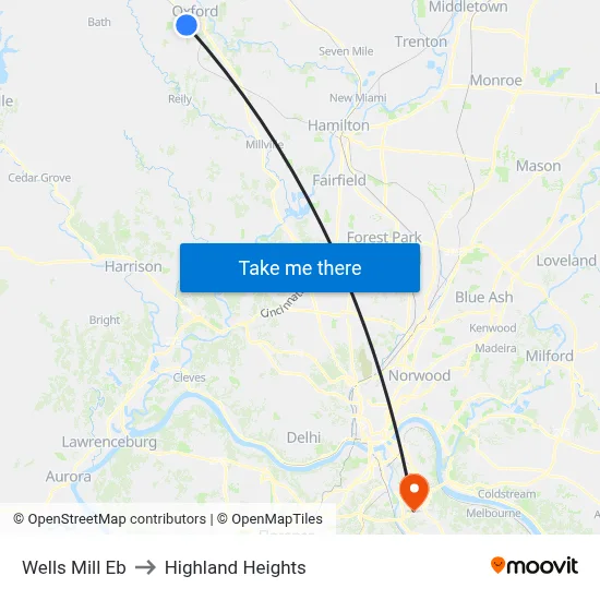 Wells Mill Eb to Highland Heights map