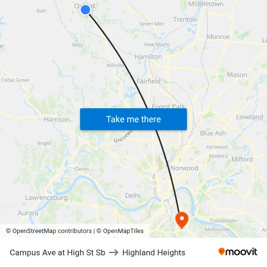 Campus Ave at High St Sb to Highland Heights map