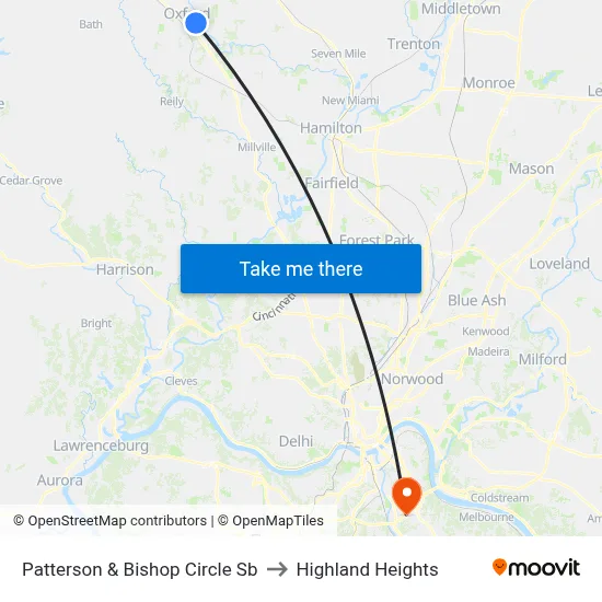 Patterson & Bishop Circle Sb to Highland Heights map