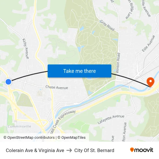 Colerain Ave & Virginia Ave to City Of St. Bernard map