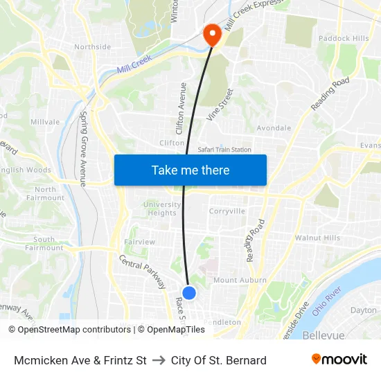 Mcmicken Ave & Frintz St to City Of St. Bernard map