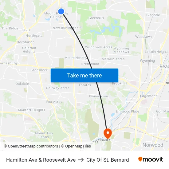 Hamilton Ave & Roosevelt Ave to City Of St. Bernard map