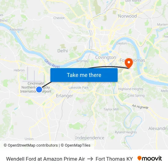 Wendell Ford at Amazon Prime Air to Fort Thomas KY map