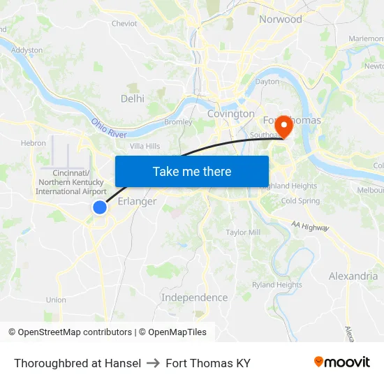 Thoroughbred at Hansel to Fort Thomas KY map