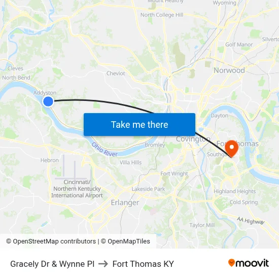 Gracely Dr & Wynne Pl to Fort Thomas KY map