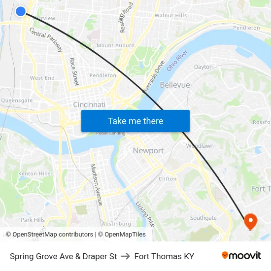 Spring Grove Ave & Draper St to Fort Thomas KY map