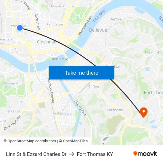 Linn St & Ezzard Charles Dr to Fort Thomas KY map