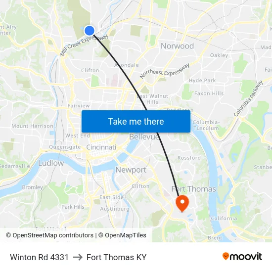 Winton Rd 4331 to Fort Thomas KY map