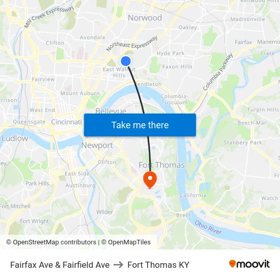 Fairfax Ave & Fairfield Ave to Fort Thomas KY map