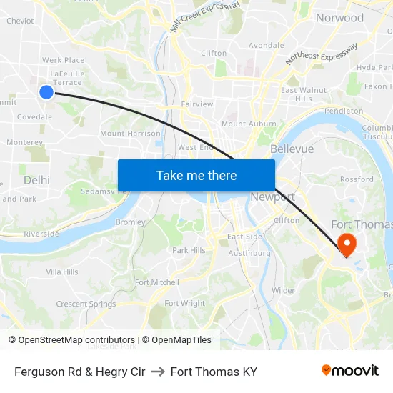 Ferguson Rd & Hegry Cir to Fort Thomas KY map