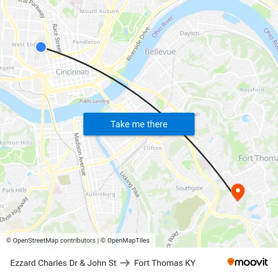 Ezzard Charles Dr & John St to Fort Thomas KY map