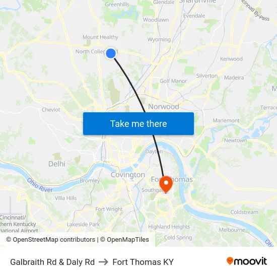Galbraith Rd & Daly Rd to Fort Thomas KY map