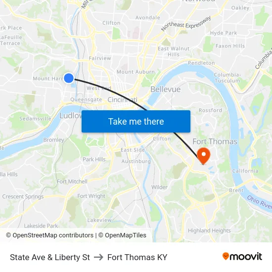 State Ave & Liberty St to Fort Thomas KY map