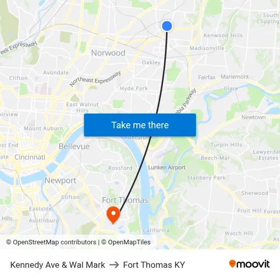 Kennedy Ave & Wal Mark to Fort Thomas KY map