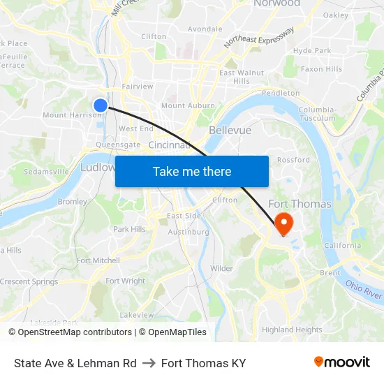 State Ave & Lehman Rd to Fort Thomas KY map