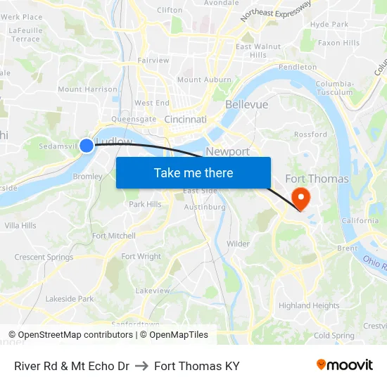 River Rd & Mt Echo Dr to Fort Thomas KY map