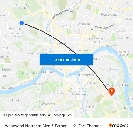 Westwood Northern Blvd & Ferncroft to Fort Thomas KY map