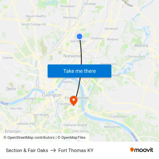 Section & Fair Oaks to Fort Thomas KY map