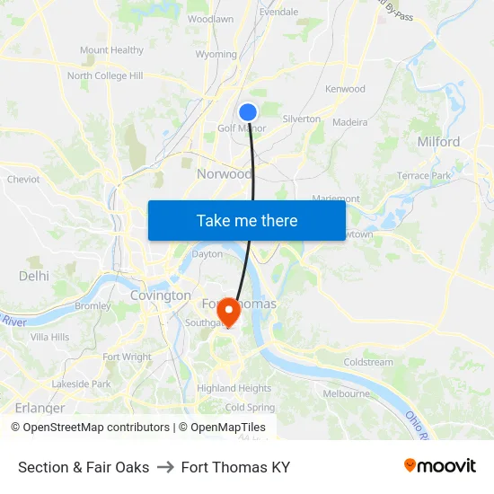 Section & Fair Oaks to Fort Thomas KY map