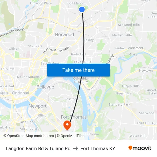 Langdon Farm Rd & Tulane Rd to Fort Thomas KY map