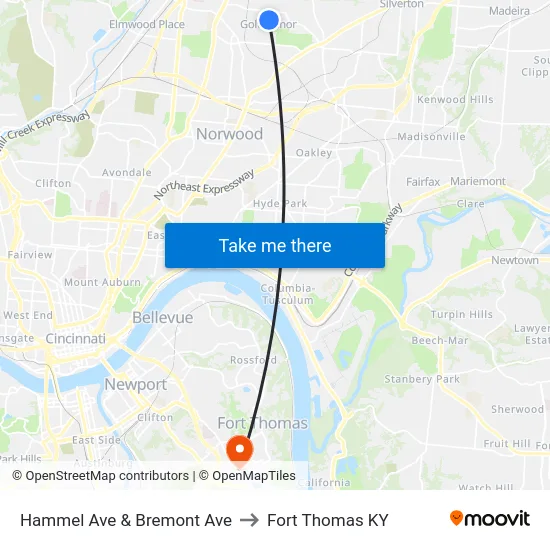 Hammel Ave & Bremont Ave to Fort Thomas KY map