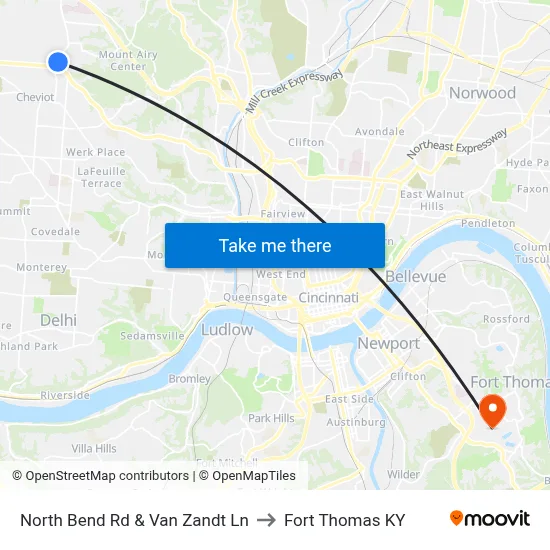 North Bend Rd & Van Zandt Ln to Fort Thomas KY map