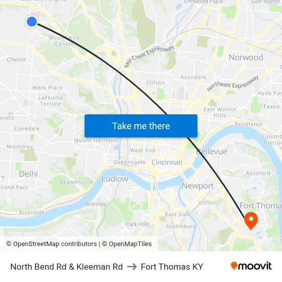 North Bend Rd & Kleeman Rd to Fort Thomas KY map