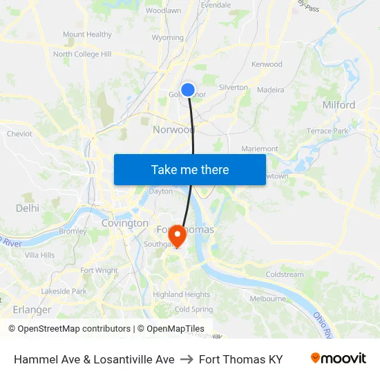 Hammel Ave & Losantiville Ave to Fort Thomas KY map