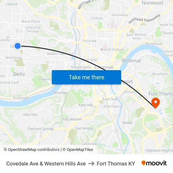 Covedale Ave & Western Hills Ave to Fort Thomas KY map