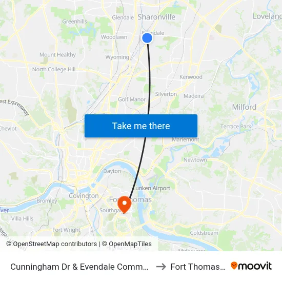 Cunningham Dr & Evendale Commons Dr to Fort Thomas KY map