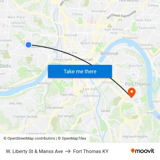 W. Liberty St & Manss Ave to Fort Thomas KY map