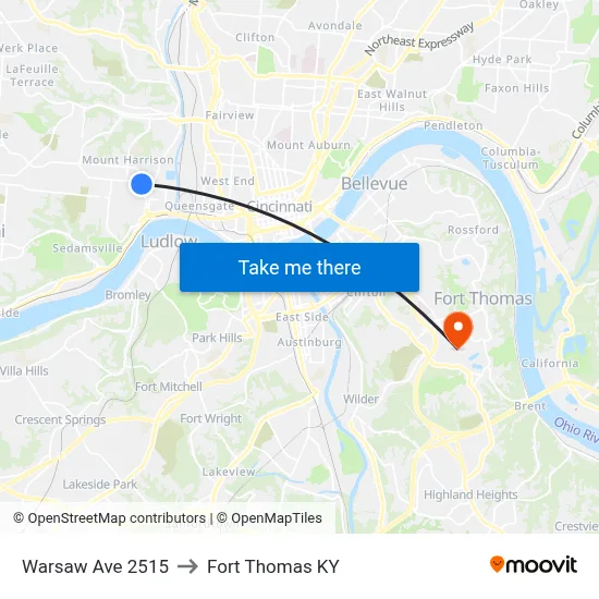 Warsaw Ave 2515 to Fort Thomas KY map