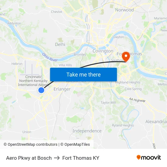 Aero Pkwy at Bosch to Fort Thomas KY map