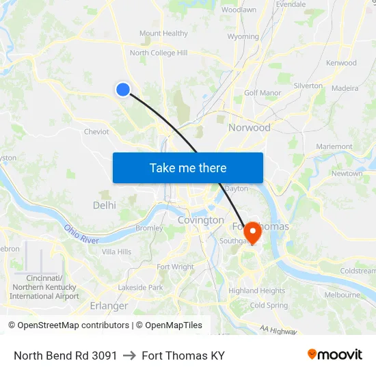 North Bend Rd 3091 to Fort Thomas KY map