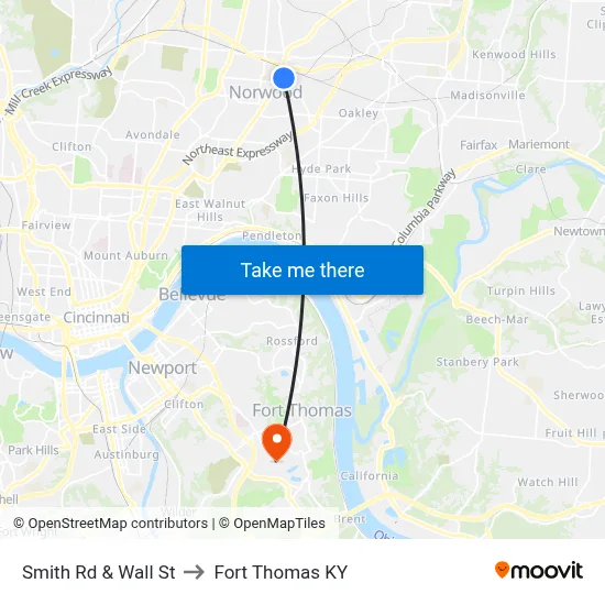 Smith Rd & Wall St to Fort Thomas KY map