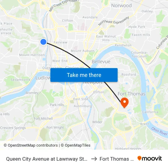 Queen City Avenue at Lawnway Street to Fort Thomas KY map