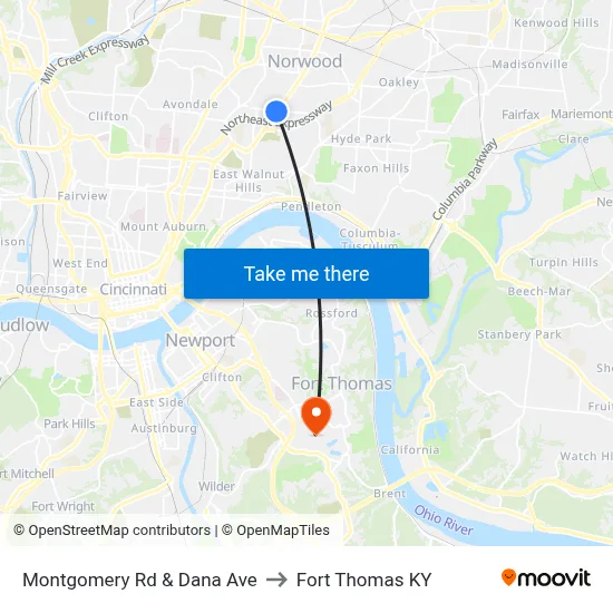 Montgomery Rd & Dana Ave to Fort Thomas KY map