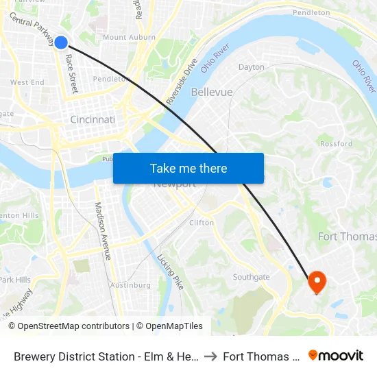 Brewery District Station - Elm & Henry to Fort Thomas KY map