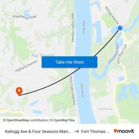 Kellogg Ave & Four Seasons Marina to Fort Thomas KY map